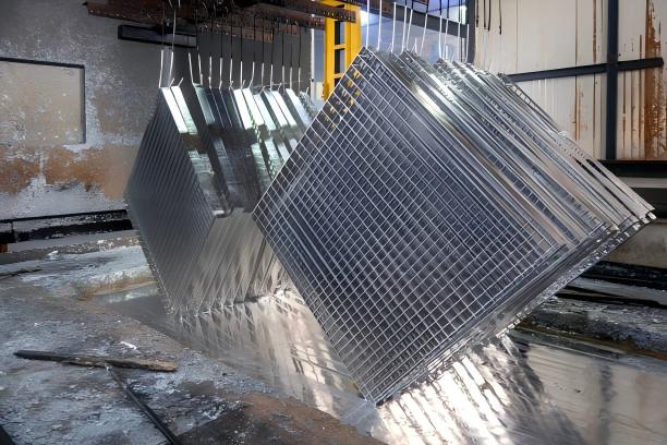 Steel grating panels during hot-dip galvanizing