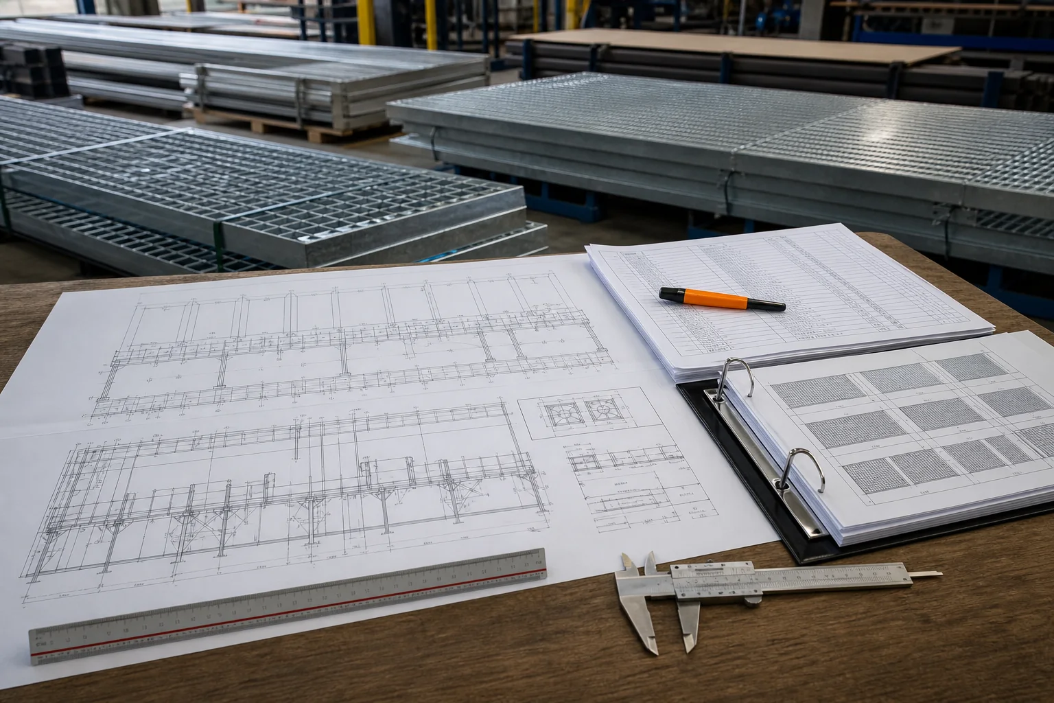 Steel grating panel layout reviewed against structural support drawings