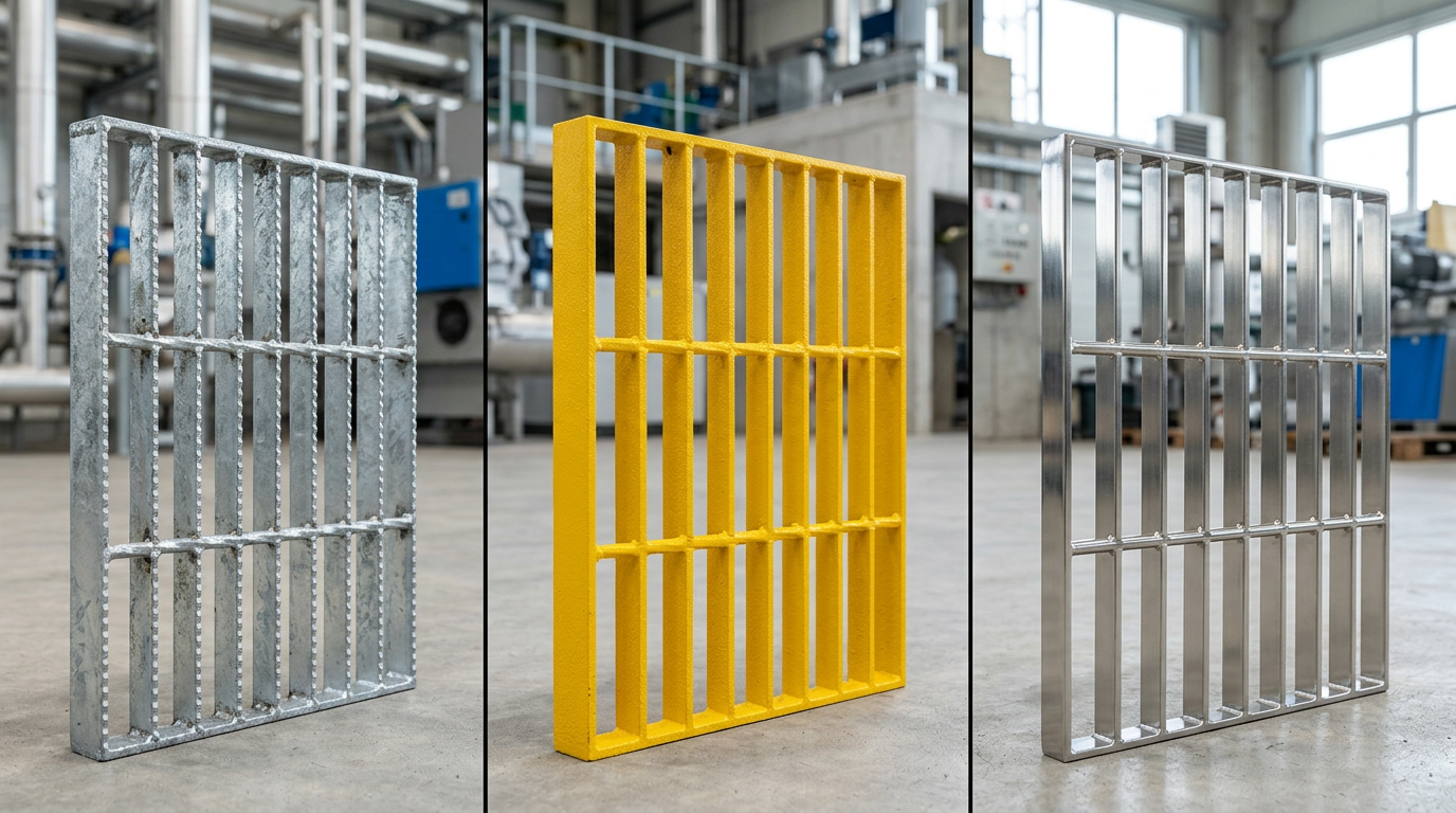 Galvanized and painted steel grating comparison in industrial environment