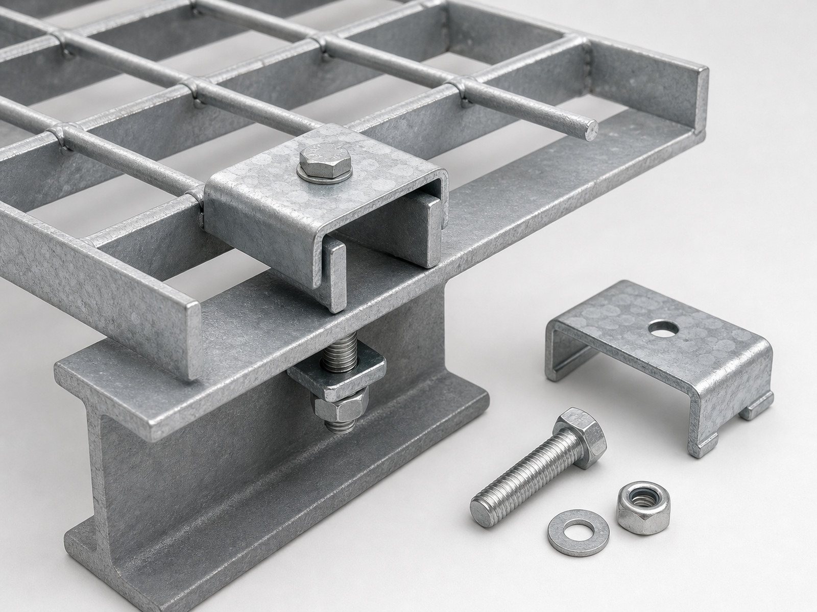 Representative steel grating hold-down clip