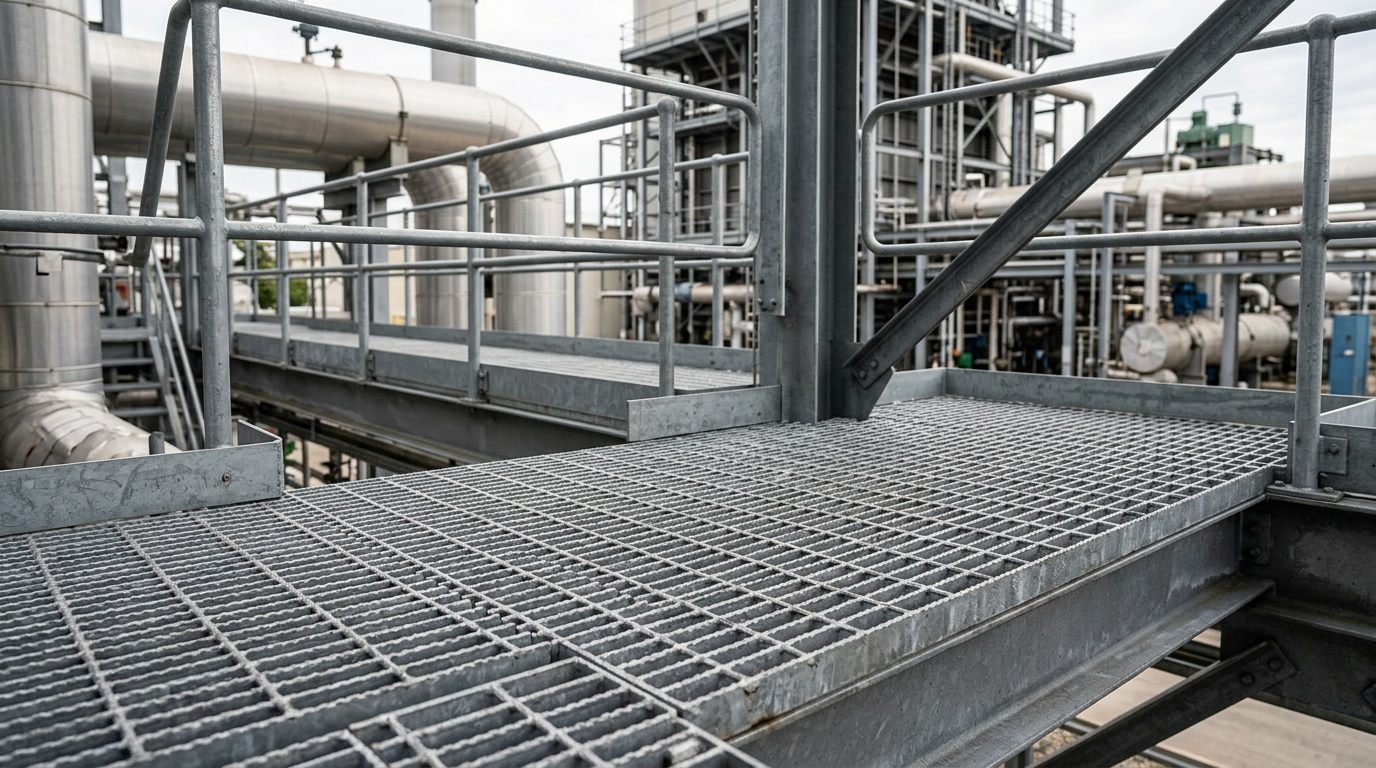 Power plant steel grating access platform